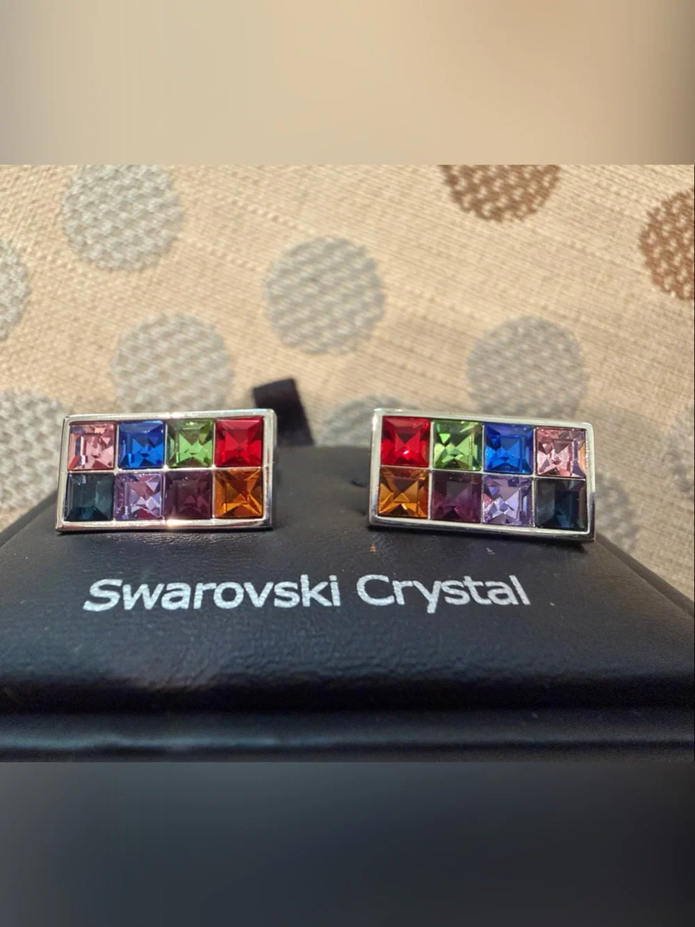 M&S Swarovski Multicolor Platinum-Plated Crystal Grid Cufflinks